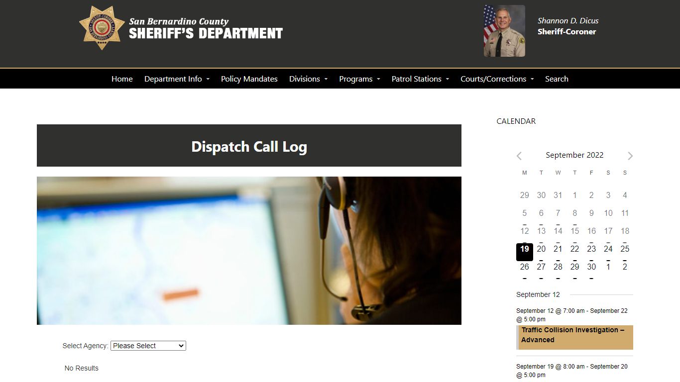 Dispatch Call Log – San Bernardino County Sheriff's Department